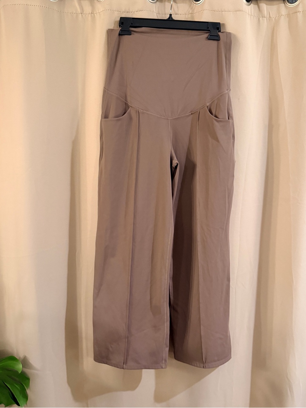 G4free Maternity High-Waist Wide-Leg  Pants in Taupe